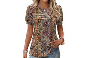 Zeagoo Summer Tops for Women 2026 Pleated Cute Dressy Blouses Short Puff Sleeve Fancy Shirts Flattering Tee Shirts