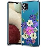 Unov Case Compatible with Galaxy A12 Clear with Design Soft TPU Shock Absorption Slim Embossed Pattern Protective Back Cover 6.5 inch (Very Peri Bouquet)