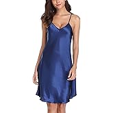 Vlazom Women Sexy Lingerie Satin Nightgown Silk Chemise Mini Slips V Neck Negligee Sleepwear with Adjustable Straps