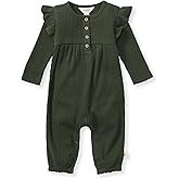 Burt's Bees Baby Baby Girls Romper - 100% Organic Cotton, One-Piece Shortall Girl Outfit for Sizes Newborn to 24 Months