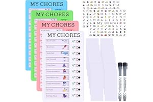 DERTE 4 Pieces Dry Erase Chore Chart Reusable To Do List Checklist Board ADHD Tools for Kids with 2 Erasable Markers Stickers Detachable Cardstock for Home Routine Planning (My Chores)