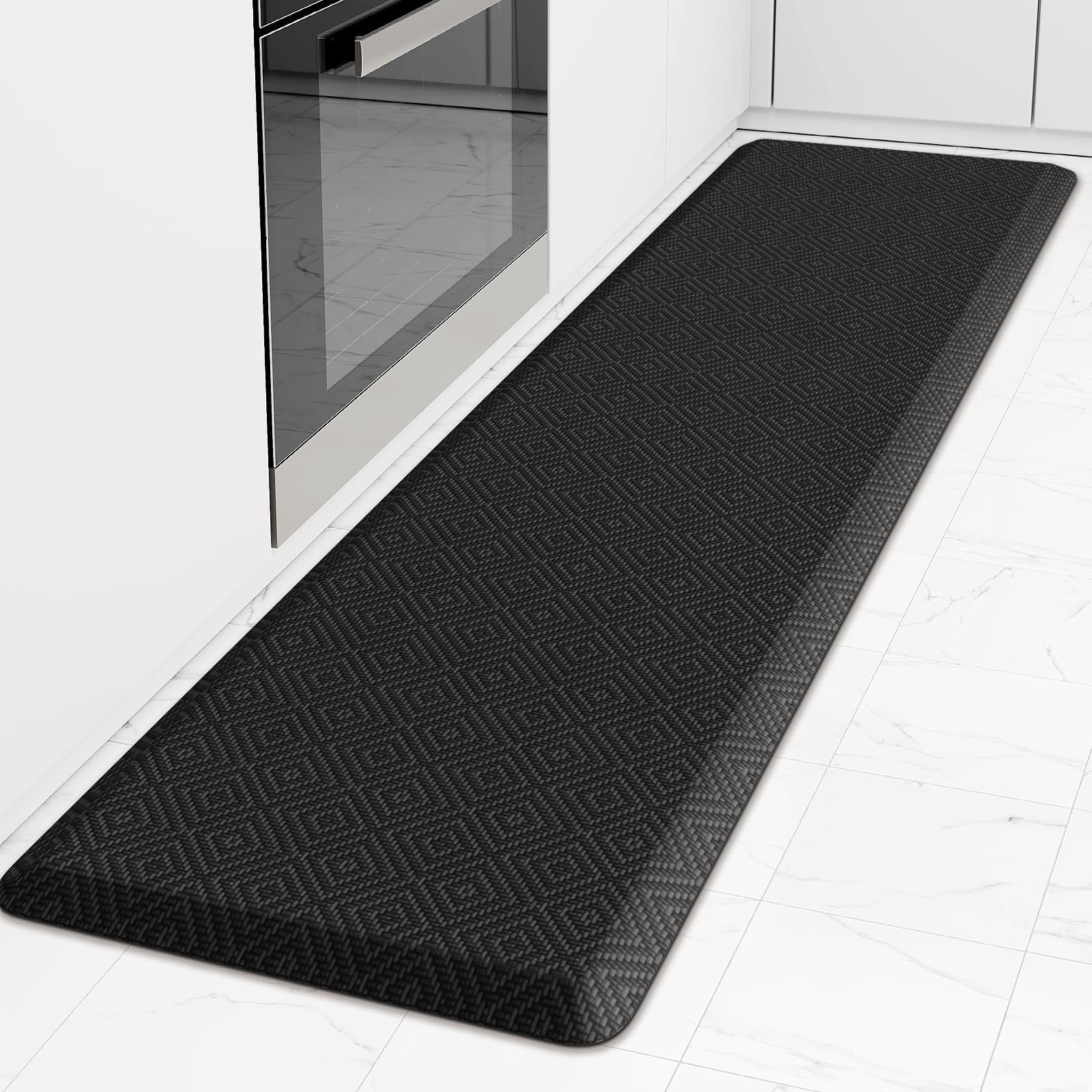 Mattitude Kitchen Mat Cushioned Anti-Fatigue Floor Mat Water Resistant Non-Slip Mats and Rugs Standing and Comfort Desk Mats for House Sink Office Laundry (Black, 17.3"x60") Image
