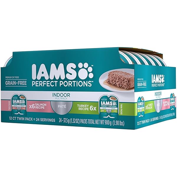 IAMS PREMIUM CAT FOOD GRAIN FREE PERFECT PORTIONS INDOOR MULTI PACK 6- (12-SERVINGS) SALMON RECIPE, 6- (12-SERVINGS) TURKEY RECIPE