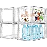 Zero Zoo 4Pack Large Stackable Kitchen Storage Drawers, Clear Foods Organizer Bins with Handles, Easily Assemble for Bathroom