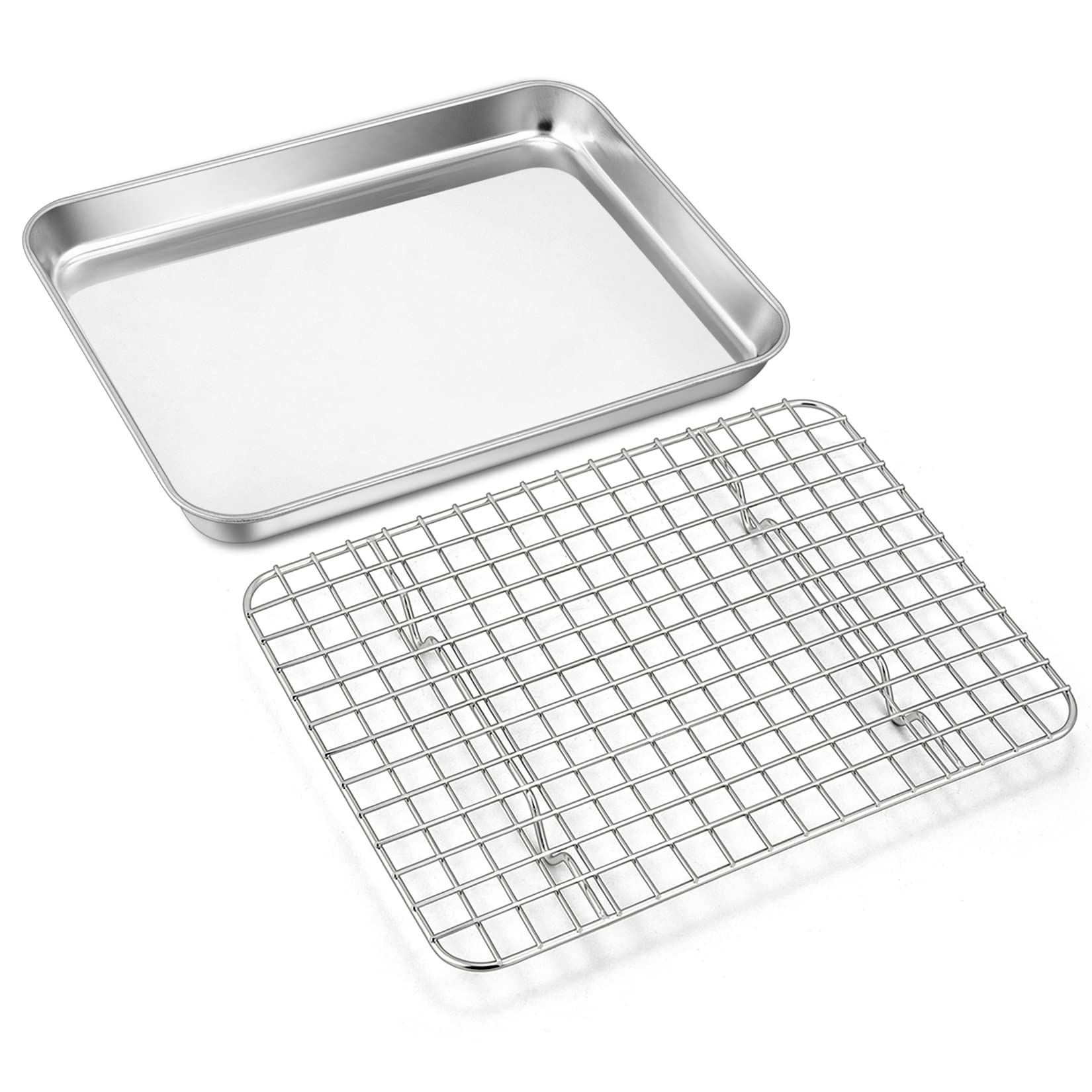 Photo 1 of Baking Sheet Pan with Cooling Rack Set, Joyfair Stainless Steel Toaster Oven Tray Pans with Grid Racks, Rectangular Bakeware for Cookie/Bacon, Heavy Duty & Rust-free, Dishwasher Safe (9 Inch)