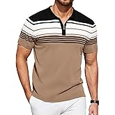 KUYIGO Men's Knit Polo Shirts Short Sleeve Striped Golf Polo Shirts Lightweight Casual Collared T Shirt
