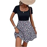 SweatyRocks Women's Elegant Floral Dresses Scoop Neck Short Sleeve Short Dress for Women 2025
