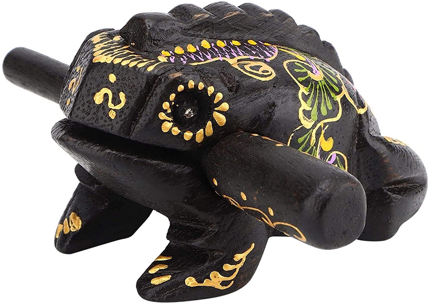 Tissting Wooden Guiro Frog Hand Craved Rasp Croaking Frog Percussion Instrument Figuirne Painted Lucky Frog Scraper Ornament with Mallet