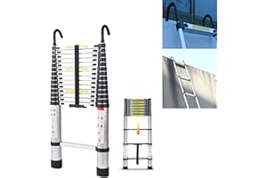 ANSIMIDA 16.4ft Aluminum Telescoping Ladder with Hooks, Portable Telescopic Extension Ladder for Outdoor Working, Household Use and More, 330lb Capacity