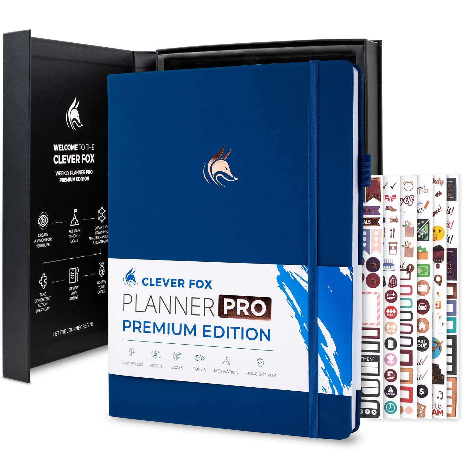 Clever Fox Planner Pro Premium – Luxurious Weekly & Monthly Planner with Budget Organizer for Productivity & Goals, Undated, A4 (Navy Blue)