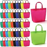 Xaajooio 50 Pcs Non Woven Fabric Reusable Shopping Bags, Multi Color Foldable Tote Bags with Handles and Buttons for Grocery, Gift, Party Favors, Bulk 13x10x4 Inch