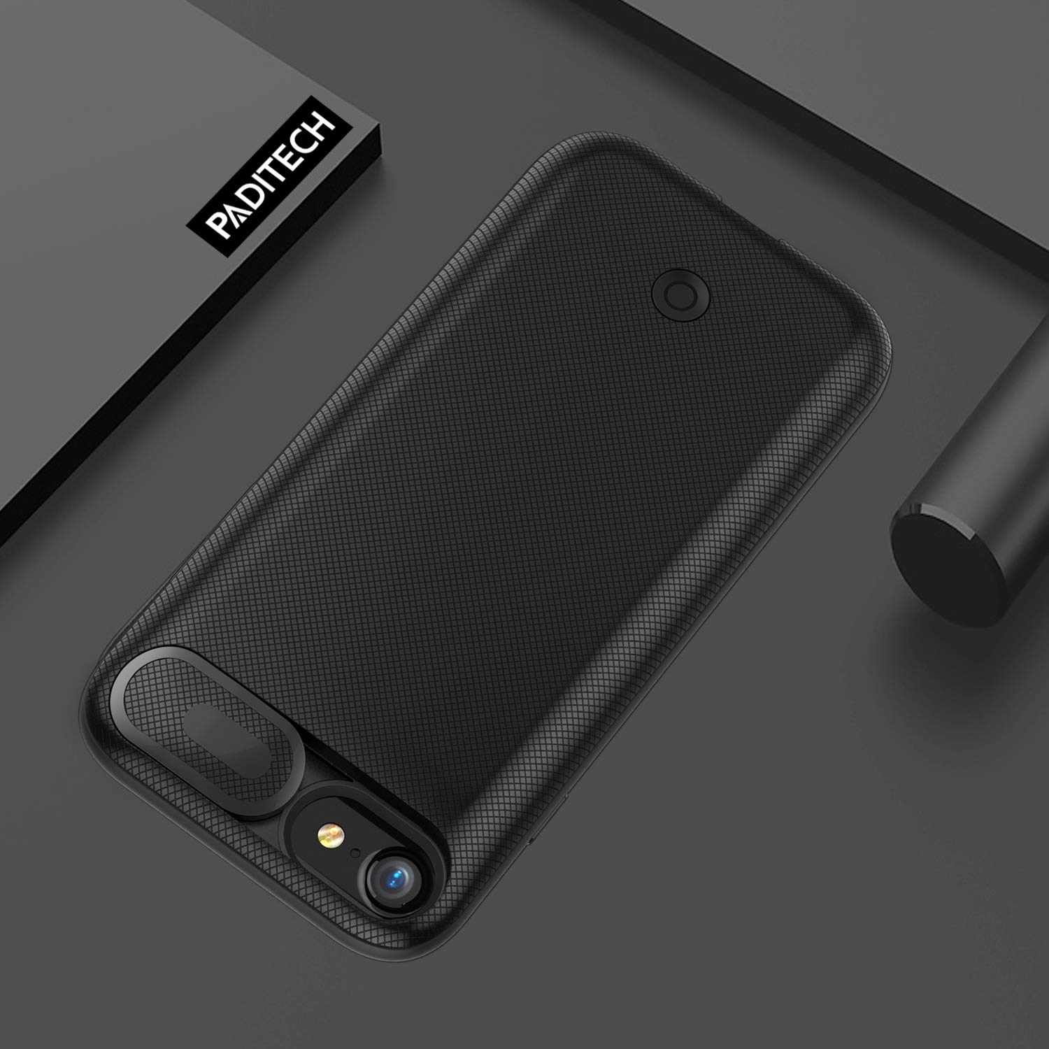 PADITECH 6000mAh Akku hülle für iPhone 8/iPhone 7/iPhone 6/6s, Kamera Schutz Design, Ladegerät Batterie Hülle Zusatzakku Schwarz Power Bank für iPhone 6/6S/7/8 Akku hülle, Schwarz [4,7 Zoll]