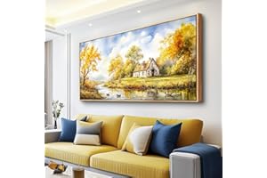 ERQINHUA Large Wall Art For Living Room Canvas Wall Decor For Bedroom Office Dining Room Yellow Pastoral Creek Landscape Painting Prints Pictures Farmhouse Home Wall Decoration 30"x60" Wood Frame