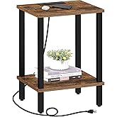TUTOTAK End Table with Charging Station, Side Table with USB Ports and Outlets, Nightstand, 2-Tier Storage Shelf, Sofa Table for Small Space TB01BB040