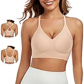 LEYSHE Comfortable Seamless Wireless Racerback Cross Back Pull on Bra V Neck Cami Bralette with Support Sport Everyday Bra