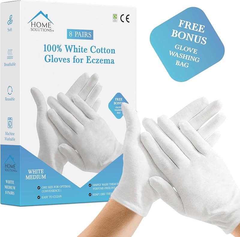Home Solutions Premium Cotton Gloves Eczema Dry Hands Moisturising White 8