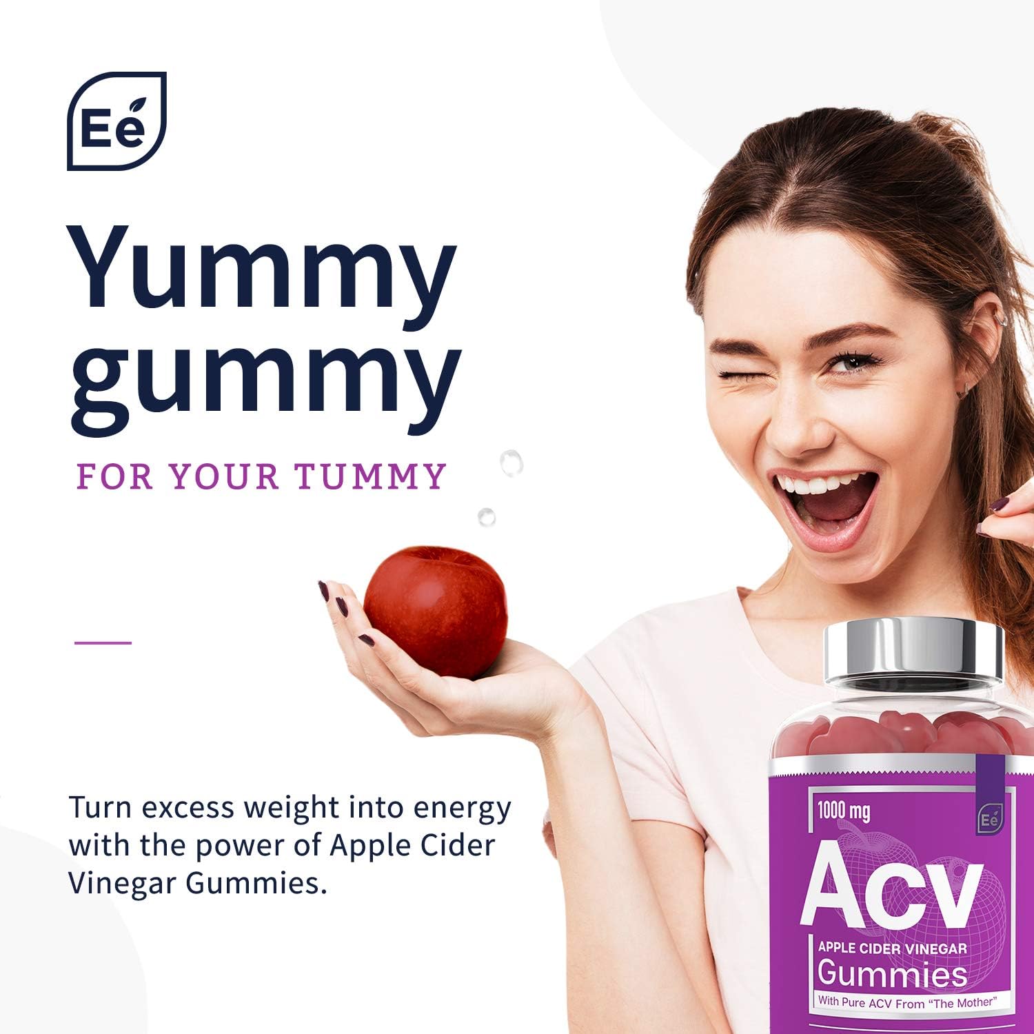 Apple Cider Vinegar Gummies from The Mother - All-Natural, Vegan ACV with Folic Acid and Vitamin B6 & B12 | by Essential Elements - 60 Count: Health & Personal Care