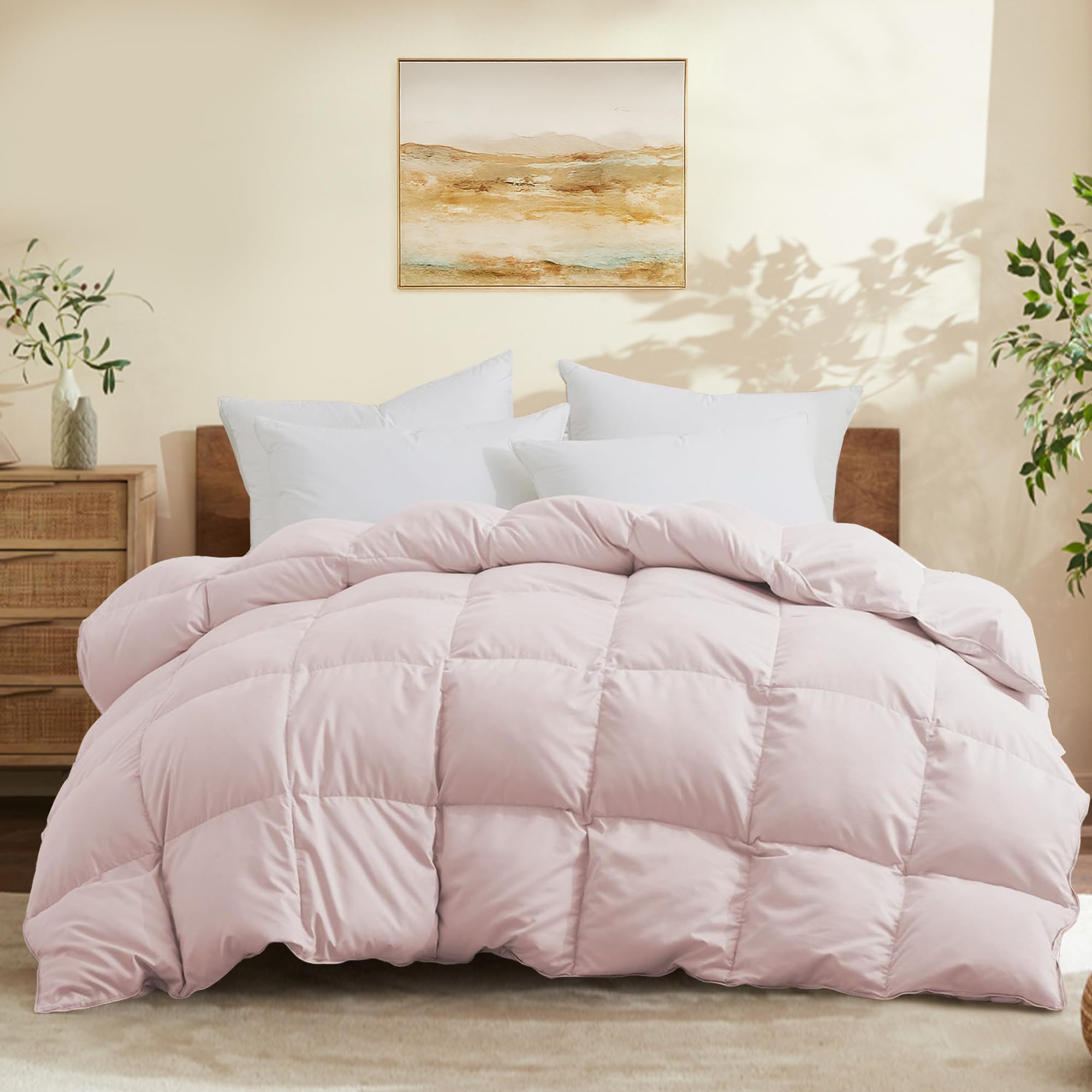 Photo 1 of Joysoul King Size Down Comforter - All Season Ultra Soft Goose Down & Feather Fiber Fill, Luxury Hotel Pink Duvet Insert with Corner Tabs (104" X 88")