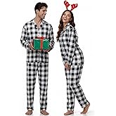 Hillban Couple Matching Christmas Pajamas Set Family Black White Plaid Buffalo Pajamas Button Long Sleeve Pjs for Adult Youth