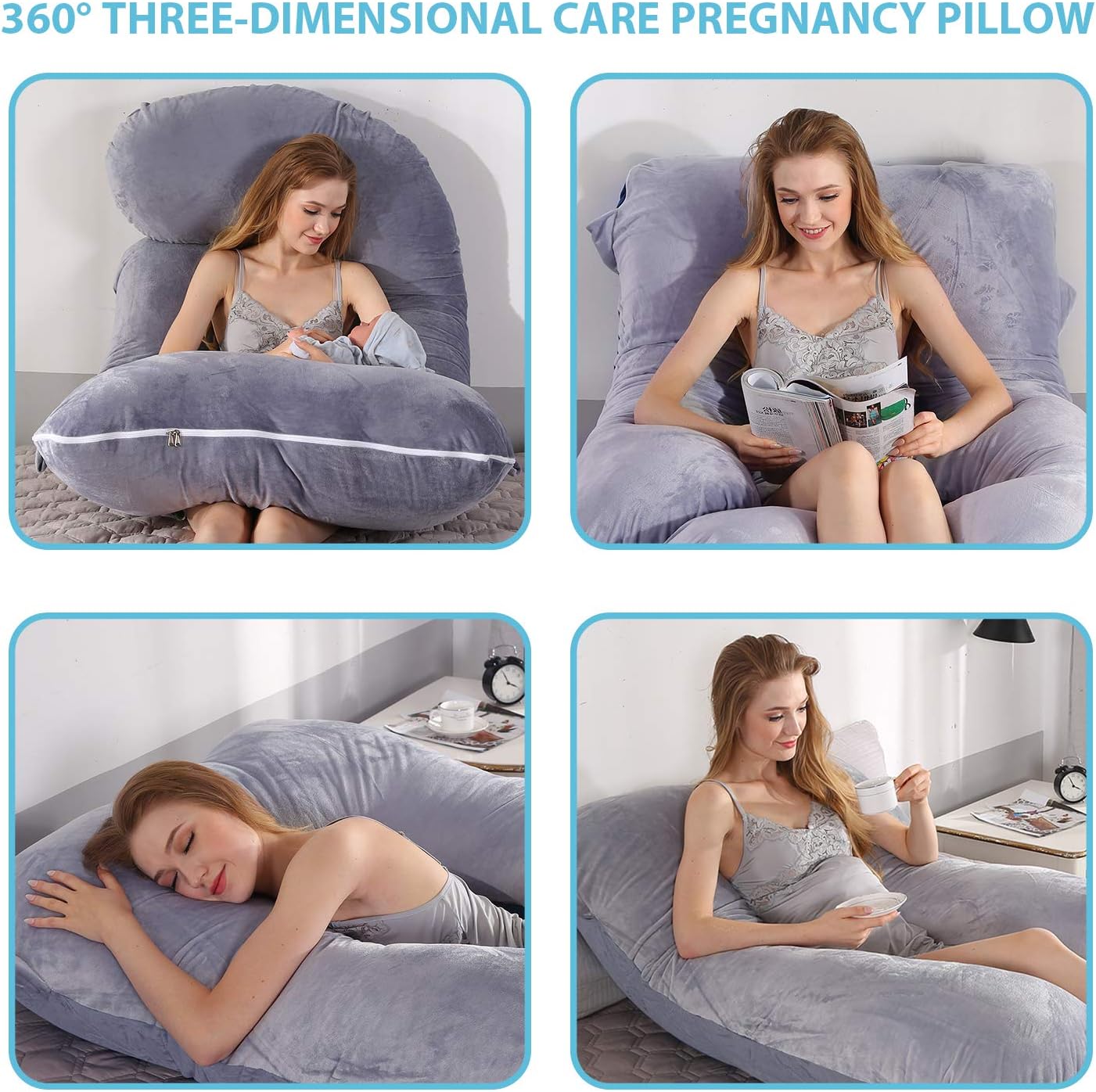 BATTOP Pregnancy Pillow Full Body Maternity Pillow for Pregnant Women with Washable Premium Cover for Back Belly Hips Legs (Velvet-Grey): Kitchen & Dining
