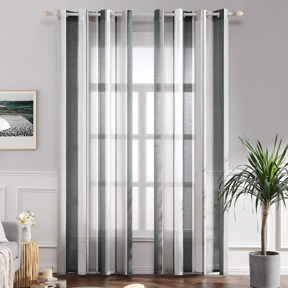 MIULEE 2 Panel Contemporary Decorative Ring Top Eyelet Voile Curtains Sheer Panels for Bedroom Livingroom Nursery Room 55" wide x85 Drop (140cm wide x 215cm Drop) Grey