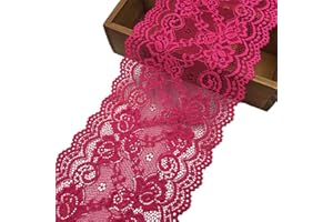 Feelmate 6in*5Yard Soft & Stretch Rose Red Lace Fabric Roll Runner for Wedding Clothes or DIY Craft Decoration