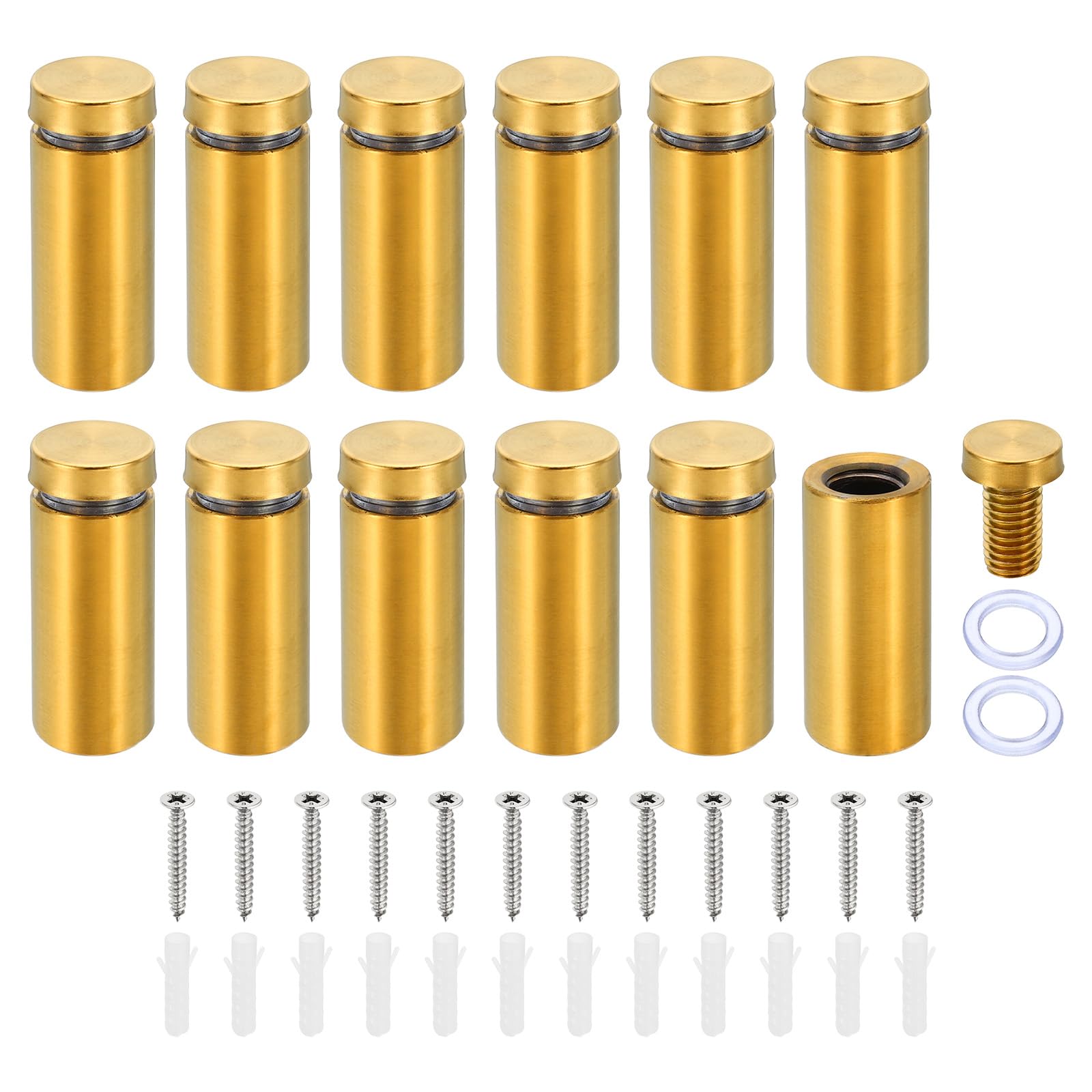 PATIKIL 5/8 x 1.6 Inch Sign Standoff Screws, 12 Set Stainless Steel Wall Standoff Mounting Hardware Advertising Glass Nail for Hanging Acrylic Picture Frame Acrylic Panel, Gold