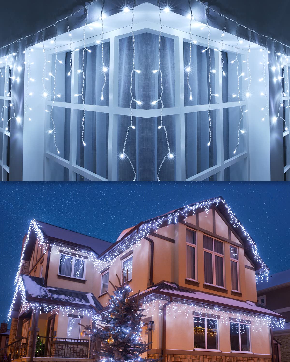Flacchi Icicle Lights Outdoor, White 400 LED 39FT 8 Modes with 80 Drops Christmas Lights, Timer & Memory Function, Waterproof Connectable String Lights for Ceilings Window Decor Xmas Decorations