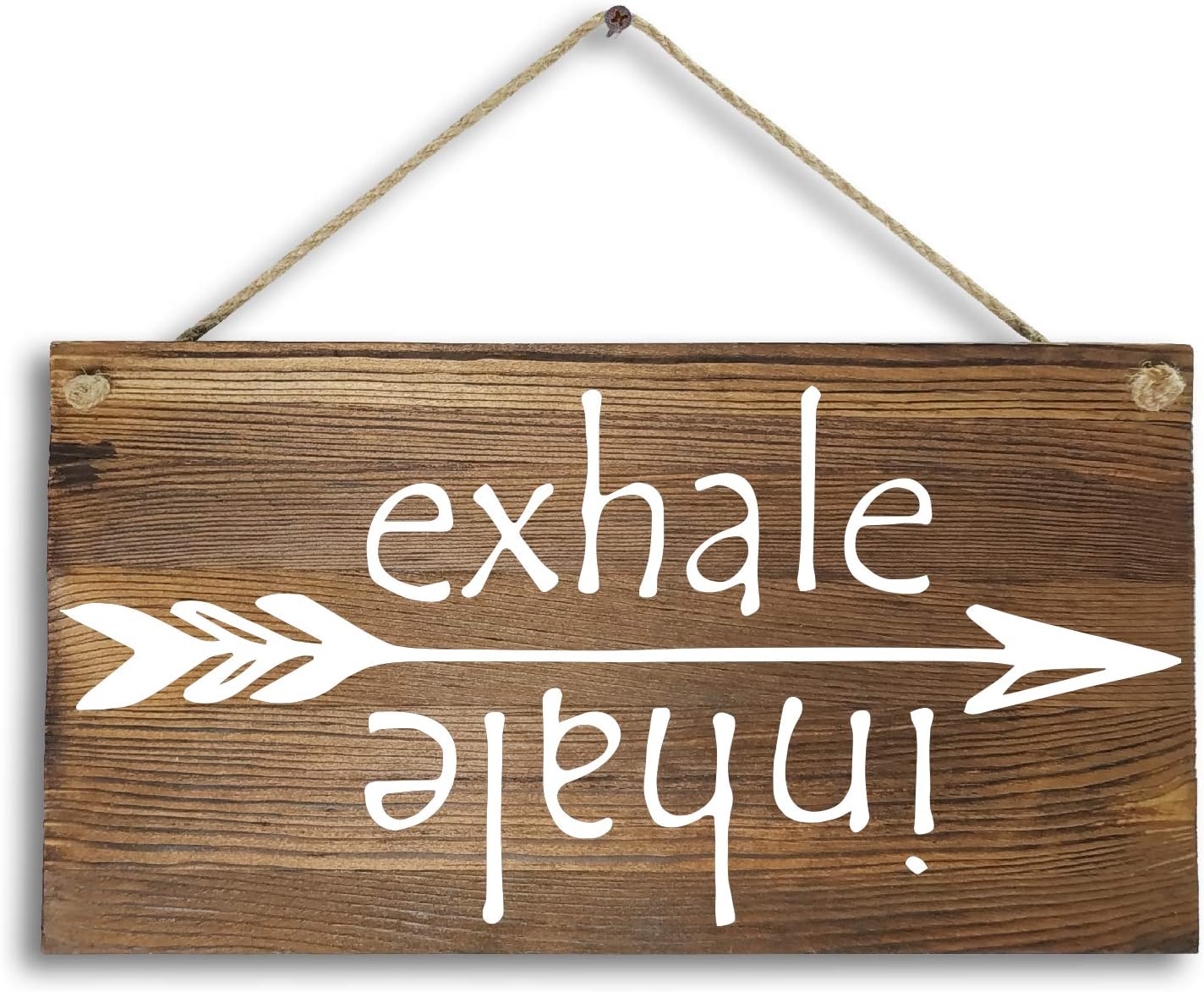Agantree Art 6"x 12" Arrow Inhale Exhale Rustic Solid Wood Wall Decor Decoration Sign, Inspirational Motivational Quote for Office Yoga Meditation Room.
