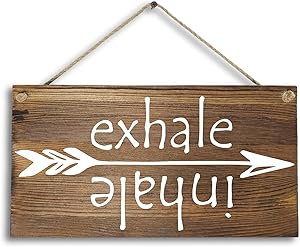 Agantree Art 6"x 12" Arrow Inhale Exhale Rustic Solid Wood Wall Decor Decoration Sign, Inspirational Motivational Quote for Office Yoga Meditation Room.