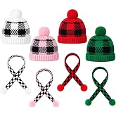 Geyoga 8 Pcs Mini Santa Hats and Scarves Decor Doll Christmas Accessories Small Gnome Hat for Craft DIY for Wine Bottle Gifts (Red, Green, White, Pink, Black,Buffalo Plaid)