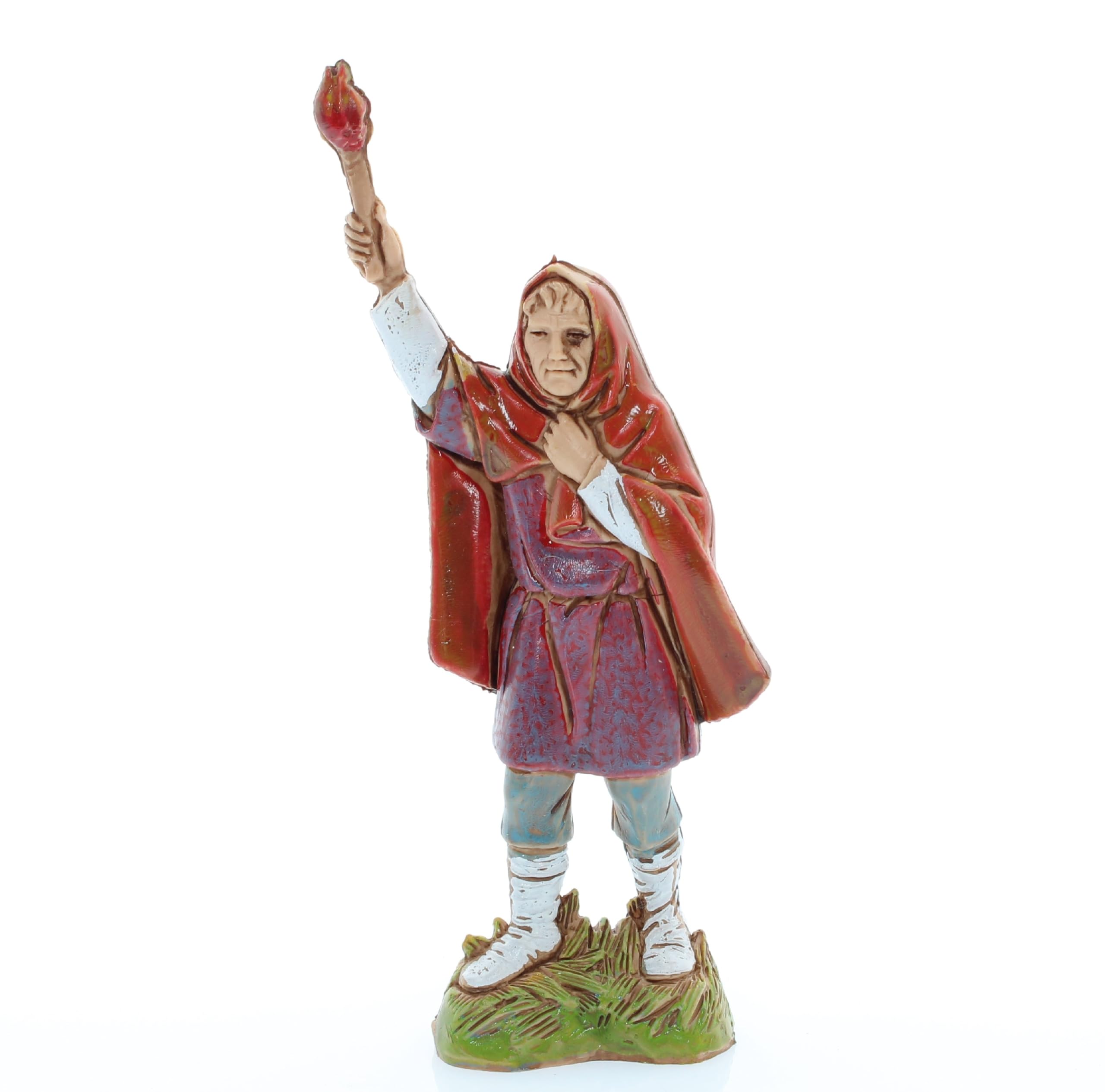 Moranduzzo Man with Torch for Nativity Scene of 4 Inch Scale 1:20 - Unbreakable Nativity Figures - 18th Century Style, Hand-finished Painting, Official Product, Made in Italy, Sculptor M. Landi