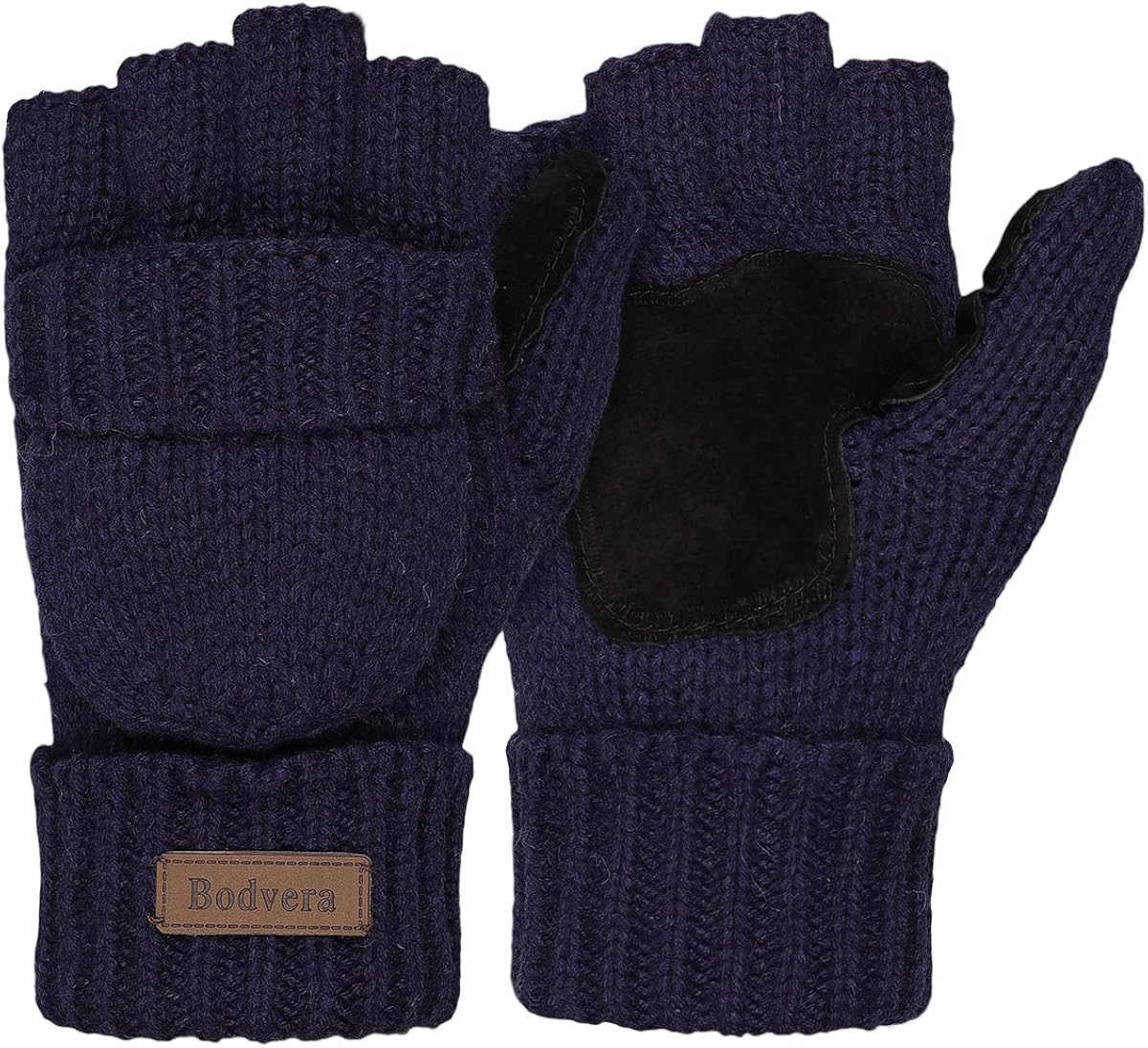 Bodvera Thermal Insulation Fingerless Texting Gloves Unisex Winter Warm Knitted Convertible Mittens with Flap Cover BK at  Women’s Clothing store