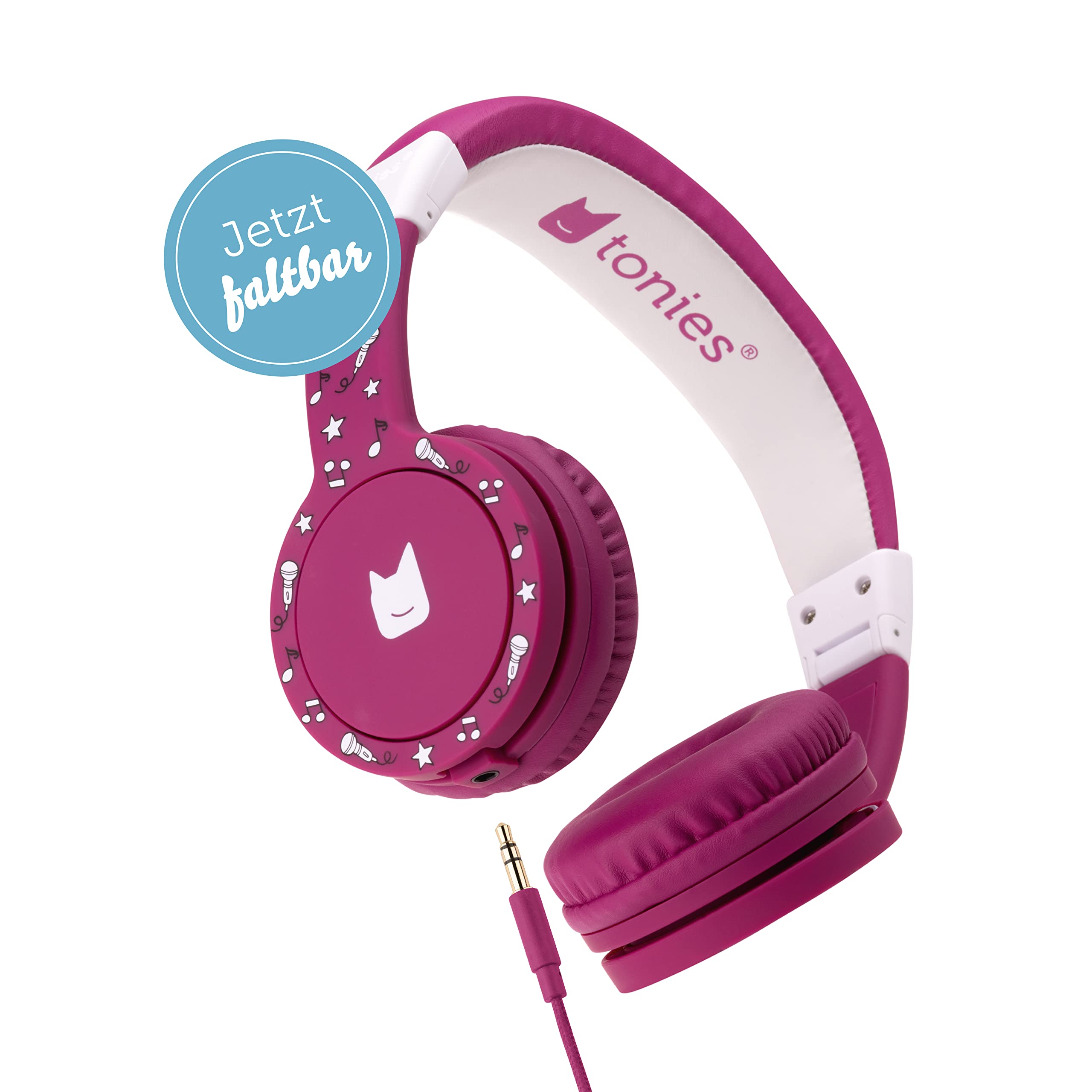 tonies Headphones, Adjustable & Foldable Children's Headphones with Volume Limiter, Over-Ear Headphones with Cable and Padded Headbands, Berry