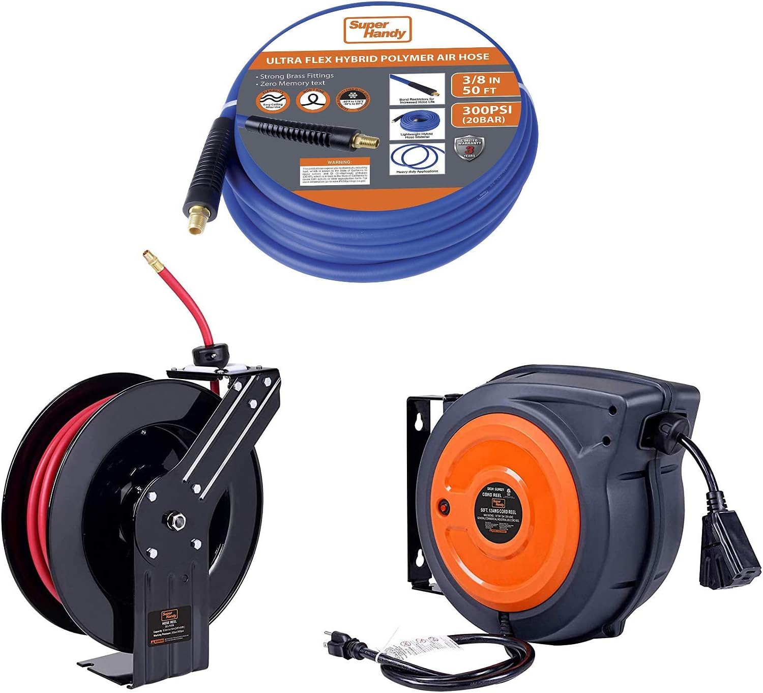 SuperHandy Extension Hose 3/8"x50' & Air Hose Reel 3/8"x50' & Extension