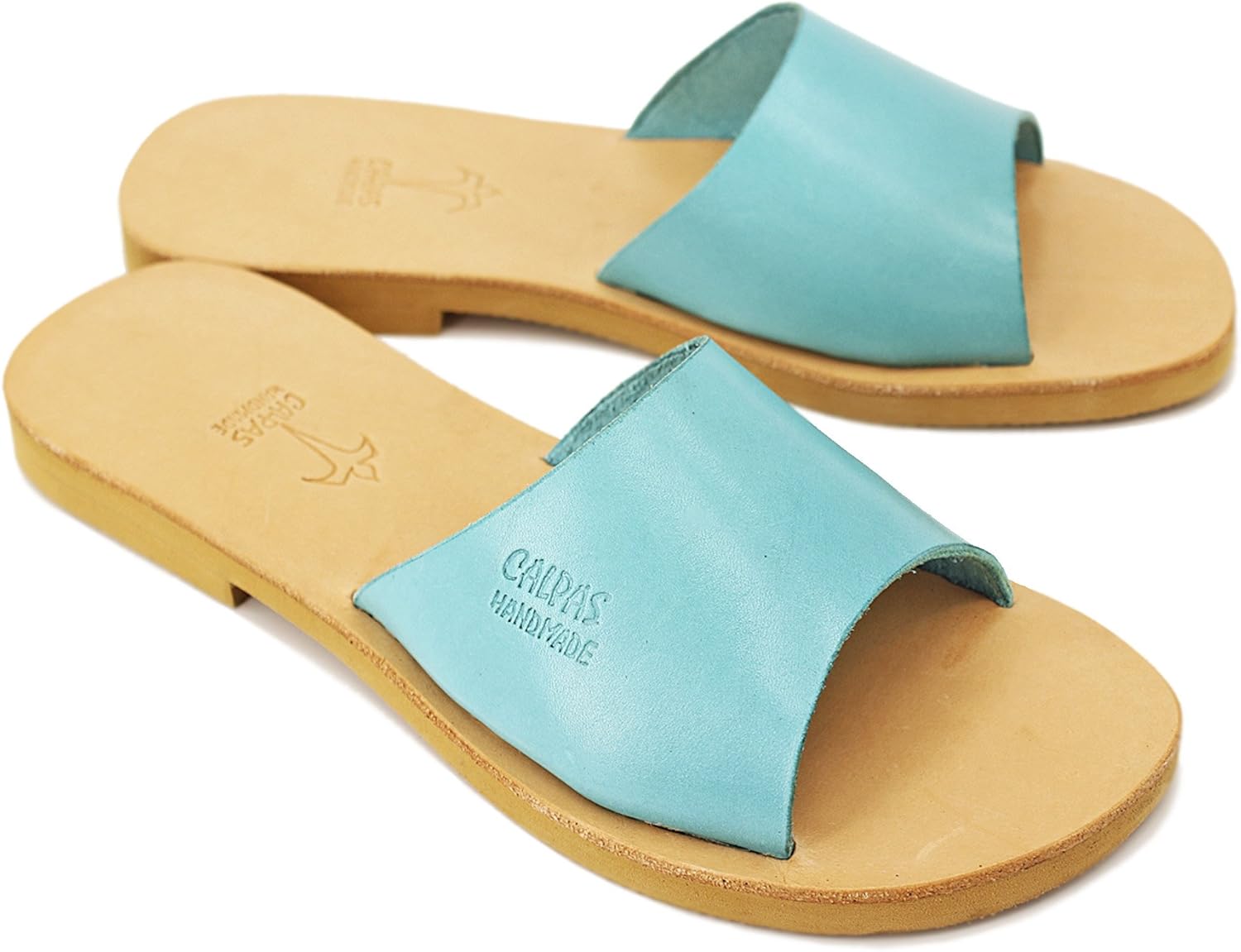 teal leather sandals