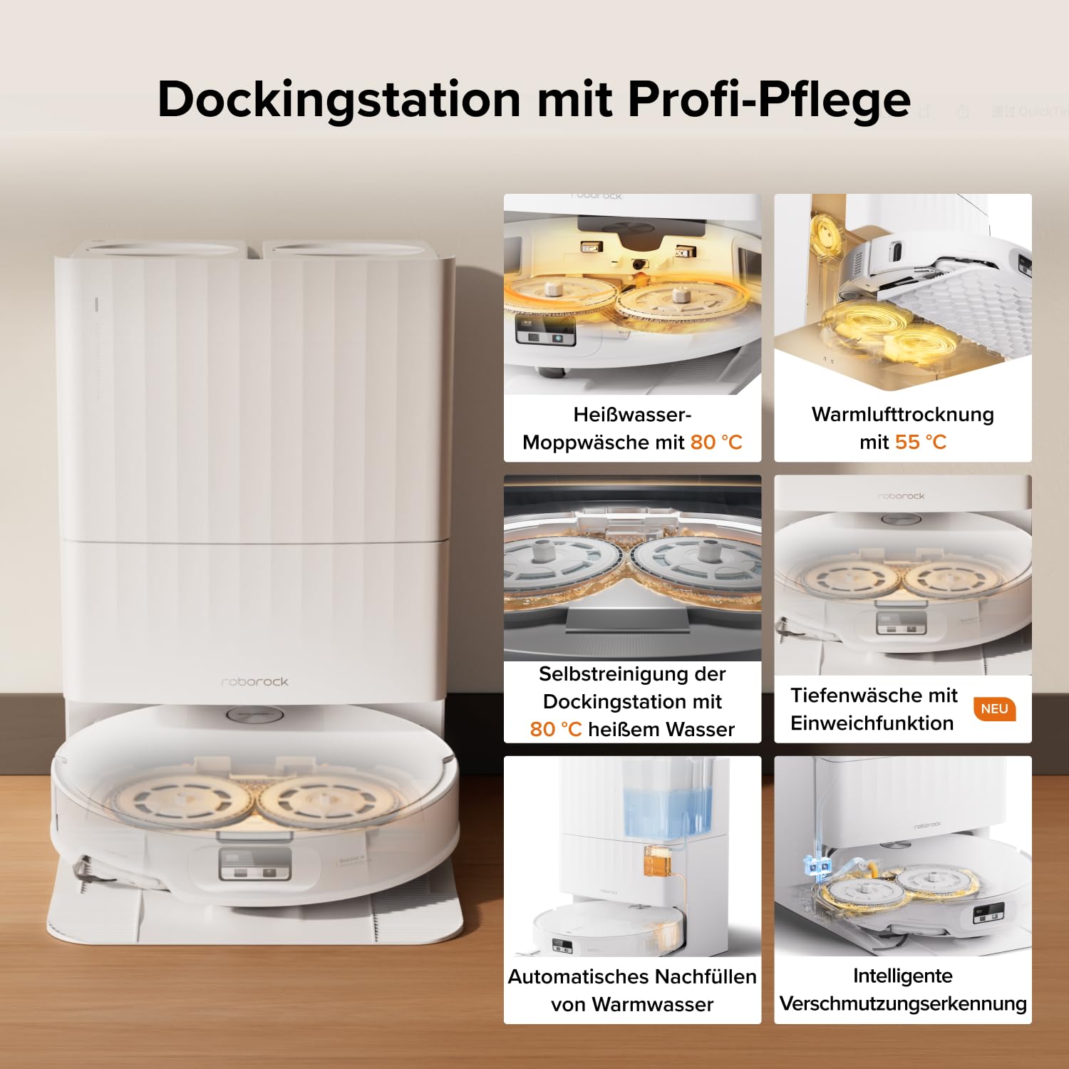 roborock Qrevo Edge 2 Set Saugroboter mit Wischfunktion&Hebarem Wischmopp, 25.000 Pa, Anti-Tangle, ultraflach 7,98 cm, 80 °C Heißwasser-Moppwäsche, FlexiArm-Technologie, AI-Hinderniserkennung(Weiß) 7