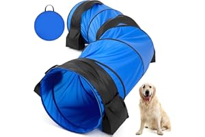 Briwooody 28 in Extra Large Dog Agility Tunnel with Sandbags 10 Foot Dogs Agility Training Equipment Tunnel with 3 Pack Sandbags Carry Bag and 4 Ground Spikes for All Medium and Large Dogs