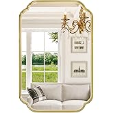 Wiserset Gold Bathroom Scalloped Mirror, 24” x 36” Rounded Corner Rectangle Wall Mirrors with Metal Frame, Modern Vanity Mirr