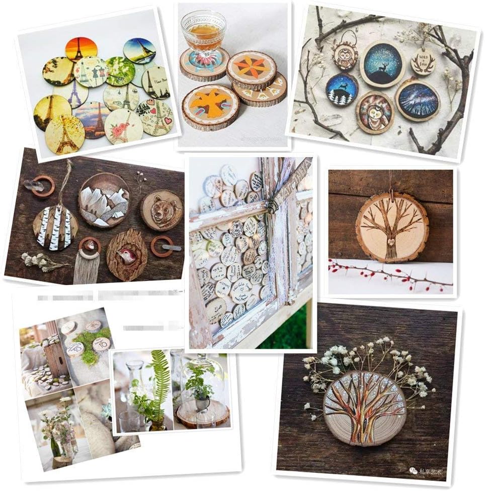 TICIOSH Wood Slices Natural Wood Slices Drilled Hole Unfinished Log Wooden Circles for DIY Crafts Wedding Decorations Christmas Ornaments… (50pcs 6-7cm) - Image 5
