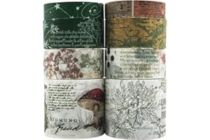 ZMLSED Vintage Green Washi Tape Set, 8 Rolls Antique Mushroom Japanese Masking Writable Decorative Tapes for Bullet Journal Planners DIY Crafts Arts Scrapbooking Adhesive