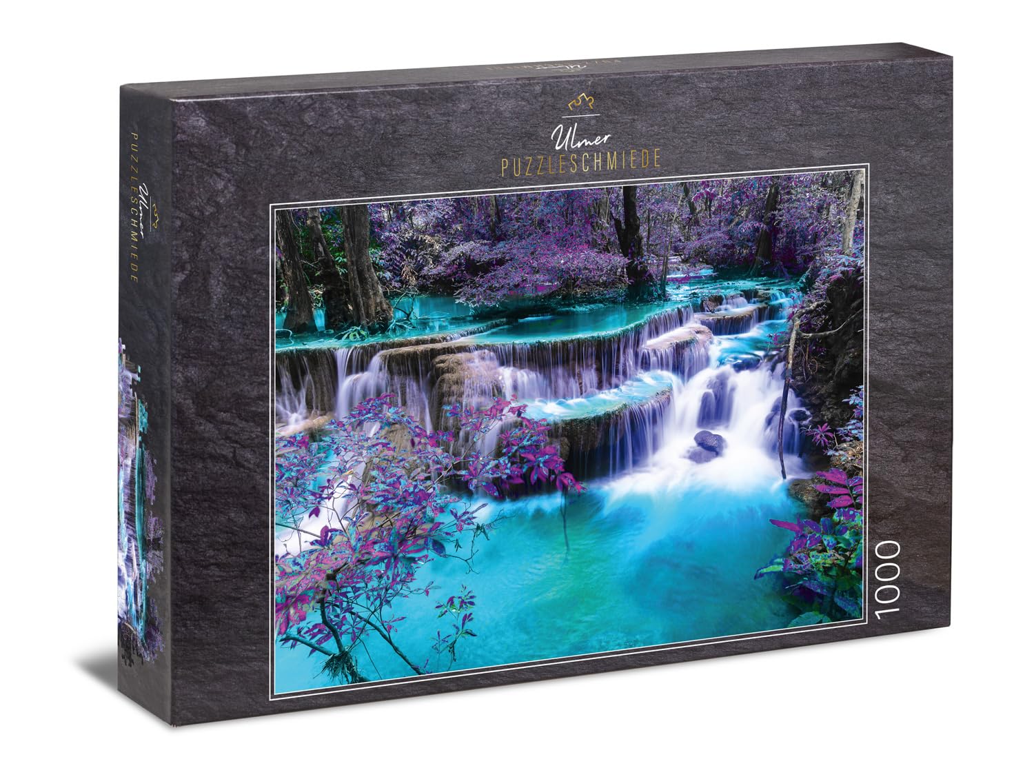 Ulmer Puzzleschmiede - Puzzle "Secret Place": 1000 pieces jigsaw puzzle - Mysterious glowing waterfall in a dark forest