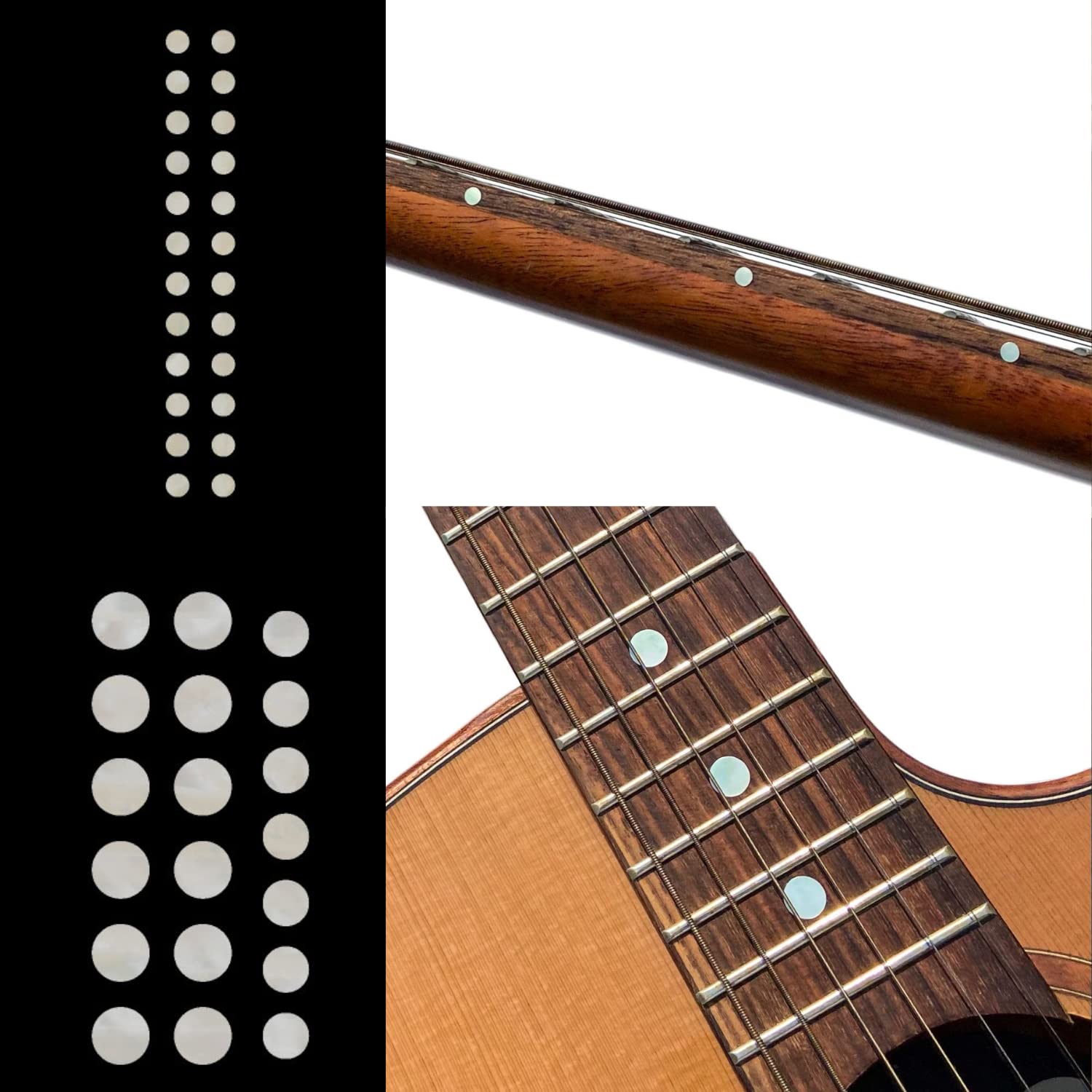 Inlaystickers Inlay Sticker Fret Markers for Guitars & Bass - Custom Dots Set - White Pearl F-085CD-WT-AZ