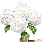 dallisten 5PCS 20'' White Artificial Hydrangea Flowers Latex Faux Hydrangeas Realistic Silk Hydrangea with Stems for Home Decor Weddings Table Floral Arrangements Centerpieces Party Decorations