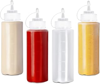 4 (Groß 500ml) Squeeze Flasche mit Kappe, Saucenflasche Quetschflasche - Auslaufsicher & 100% BPA Frei - Plastikflaschen Gewürzspender für Condiment Sauce Dressings Senf Ketchup Öle.