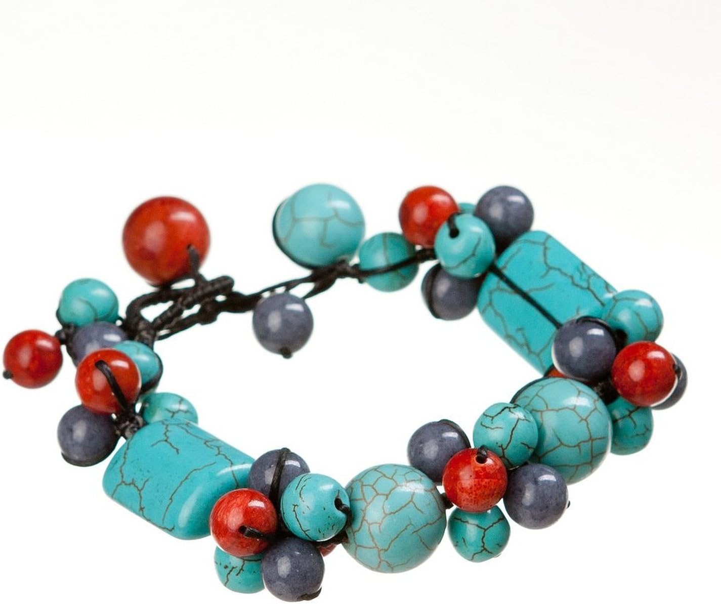 Jikora Turquoise, Sponge Coral and Nephrite Jade Infusion Gemstone Bracelet