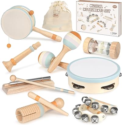 Vanplay Kids Musical Instruments Set Wooden Toddler Toys Maracas Drum