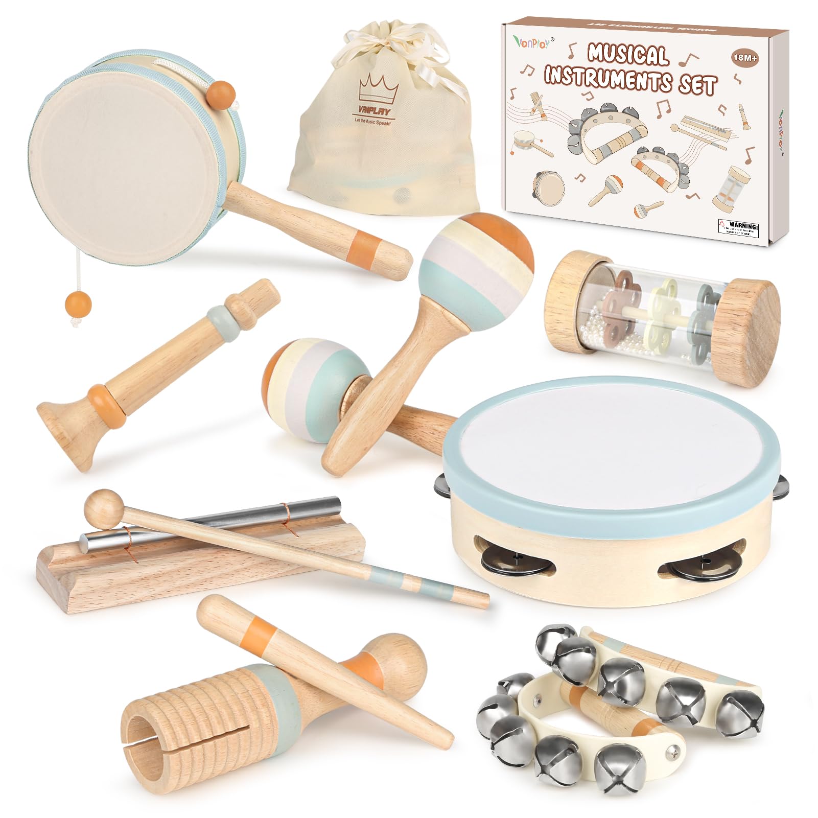 Kids Musical Instruments Baby Musical Instrument Toddler Toys Wooden Toys Baby Maracas Percussion Drum Instruments Musical Toys Sensory Toys for Boys Girls Gift