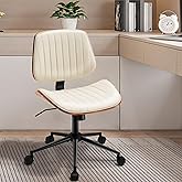 Rongbuk Armless Desk Chair with 360°Swivel Wheels, Ergonomic Adjustable Height Computer Chair for Home Office,PU Leather with Modern Walnut Drafting Chairs for Office, Reading Nook(Beige)