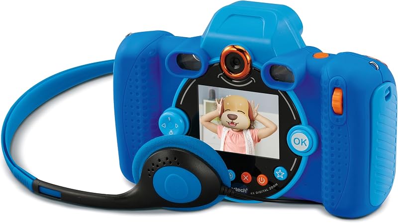 Vtech - kidizoom duo fx azul, câmera fotográfica infantil, selfies, vídeo, tela colorida, estúdio de quadrinhos, filtros e efeitos divertidos, presente para crianças de 4 a 12 anos, conteúdo em espanhol